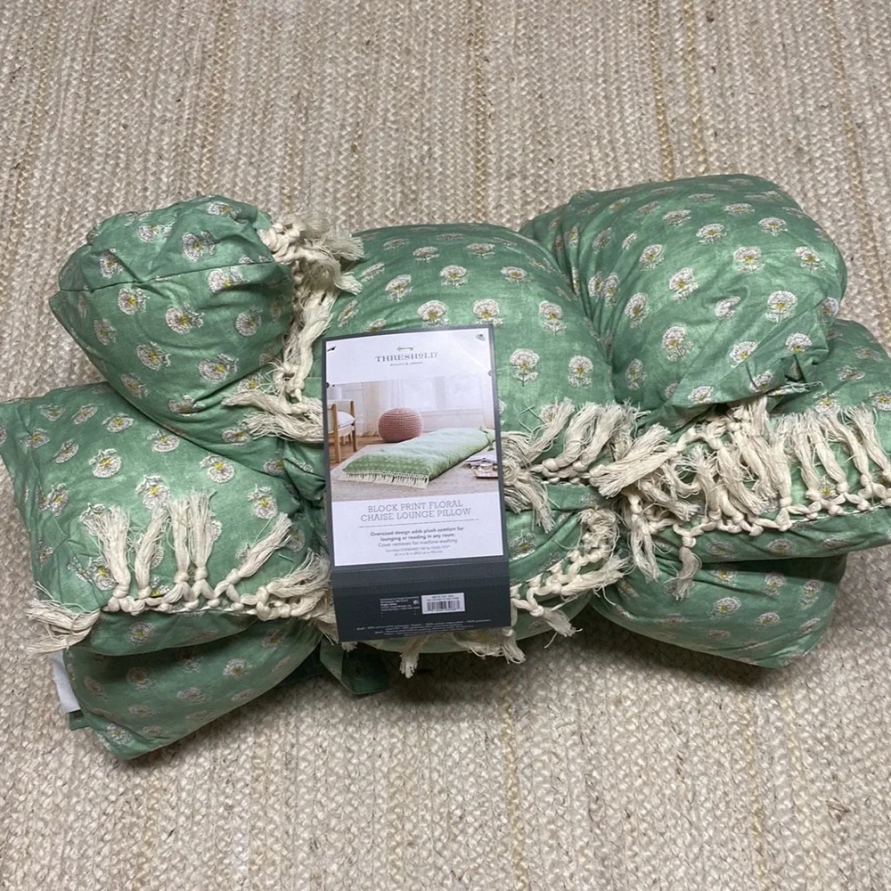 Threshold Green Patterned Floor Mattress with Cream Fringe